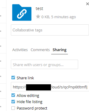 Share link settings with hide file listing enabled