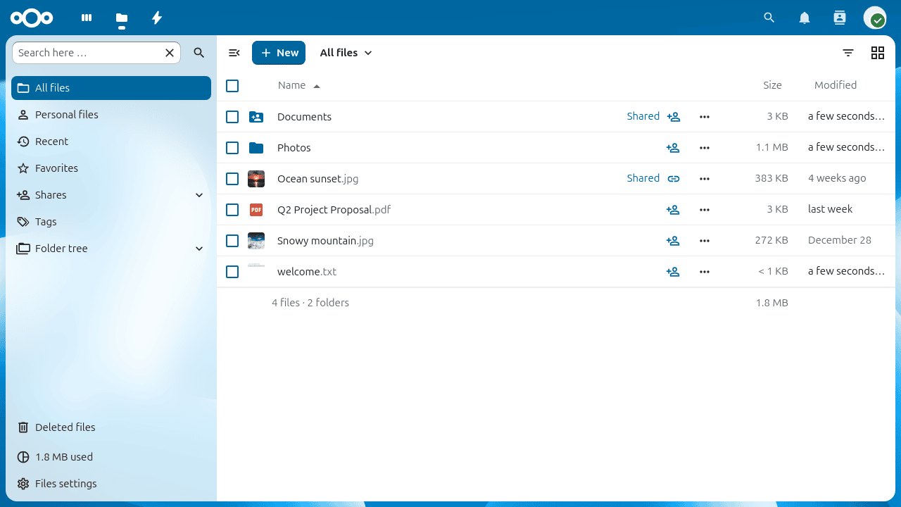 The Files app showing a list of files and folders.